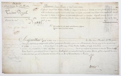 null HARAS. 1779. NEVERS (58). Brevet du Roi LOUIS XVI qui confirme la pension de...