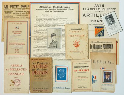 null WW2. ÉTAT FRANÇAIS. MARÉCHAL PÉTAIN. 12 Imprimées (1940-1943) dont 2 affichettes,...