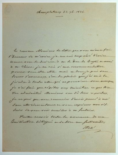 null Louis-Mathieu, Comte MOLÉ, Ministre (1781 – 1855) – Lettre A.S. (Château de)...