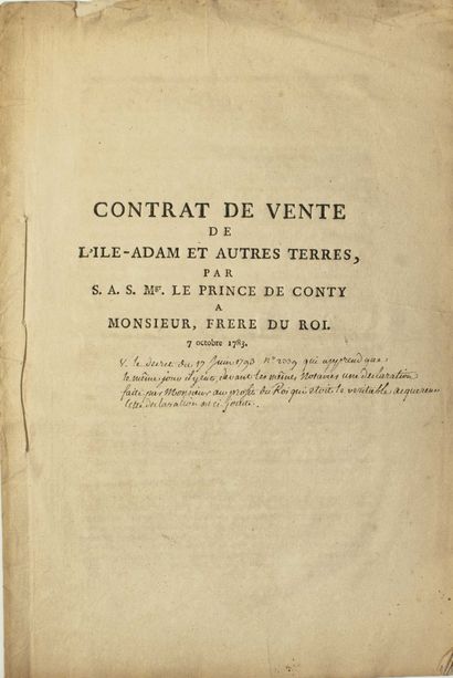 null VAL D'OISE. OISE. 1783. "Contract of sale of L'ISLE-ADAM and other Lands, by...