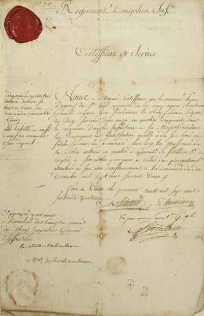 null MARECHAL COMTE DE ROCHAMBEAU (J. B. Donatien de Vimeur) Vendôme 1725 - Thoré...