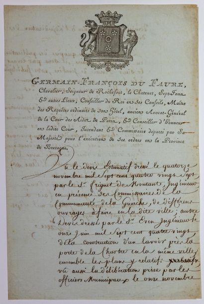 null BRETAGNE - RENNES (35) 21 Janvier 1789 – Pièce signée Germain-François DU FAURE...