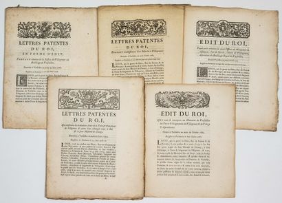 null YVELINES. 5 Pièces imprimés du XVIIIe s. concernant VÉLIZY et VILLEPREUX (1776-1785) :...