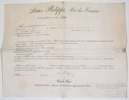 null BREVET OF INDULGENCE signed LOUIS PHILIPPE, King of the French, countersigned...