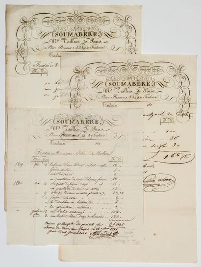 null TOULOUSE (31). 3 Invoices of Clothes beginning XVIIIe, of the House " SOUMABÈRE...