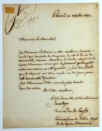 null Joseph Louis Robert de LIGNERAC, Duc de CAYLUS, Comte de SAINT-QUENTIN (1764-1823)....