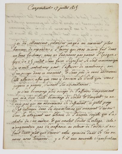 null CARPENTRAS (84) 17 Juillet 1815. Lettre autographe signée Joseph François Louis...