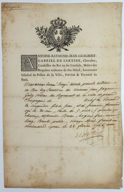 null SARTINE (Gabriel-Antoine de, Comte d’Alby) 1729 - 1801 - Lieutenant Général...