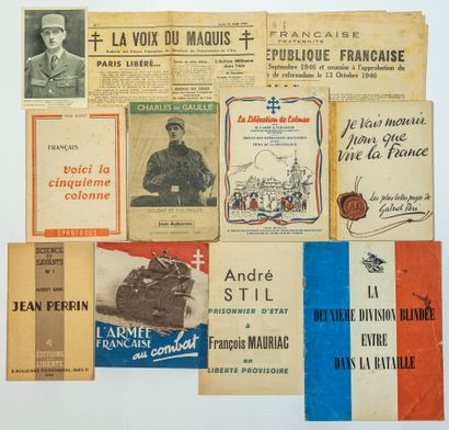 null WW2. FRANCE LIBRE. 10 Imprimées sur la France libre et l’après-guerre (1944...