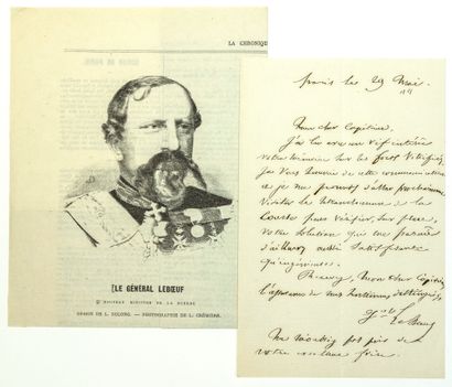 null Edmond LE BOEUF Maréchal de France, le 23 Mars 1870 (Paris 1809-1888). Lettre...