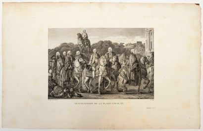 null LOUIS XIV et LOUIS XV, 4 Scènes historiques. Gravures XVIIIe S. (34 x 53 cm) :...