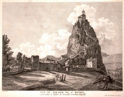 null HAUTE-LOIRE. ROCK OF SAINT-MICHEL D'AIGUILHE. Engraving: "View of the Rock of...