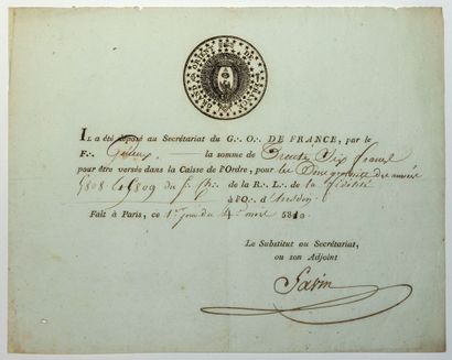 null FRANC-MAÇONNERIE. 1810 – Il a été déposé au secrétariat du Grand Orient de France,...