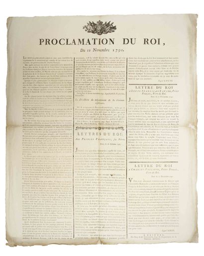 null "PROCLAMATION of the KING (LOUIS XVI), of November 12, 1791": "LETTERS OF THE...