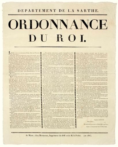 null SARTHE. 1816 ORDINANCE OF KING LOUIS XVIII, Given in Paris on July 24, 1816,...