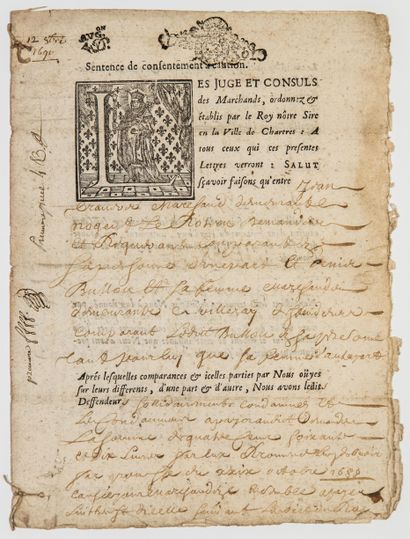 null EURE ET LOIR. 1690. CHARTRES. Sentence of consent to bail given in CHARTRES,...