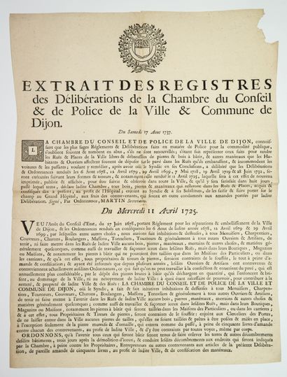null CÔTE-D’OR. 1737. DIJON. Extrait des Registres des délibérations de la Chambre...