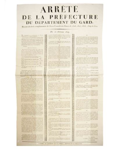 null GARD. 1809. GRANDE-ARMÉE. Decree of the prefecture of the department of the...