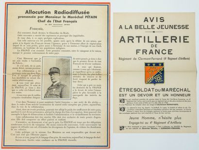 null WW2. ÉTAT FRANÇAIS. MARÉCHAL PÉTAIN. 12 Imprimées (1940-1943) dont 2 affichettes,...