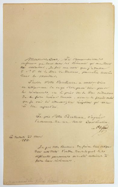 null BIRTH OF THE KING OF ROME, AIGLON, March 20, 1811. Letter signed Count Louis...
