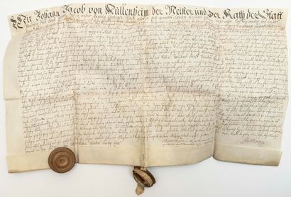 null ALSACE. STRASBOURG (Bas-Rhin) Parchemin du 8 Août 1741, à l’entête de Johann...
