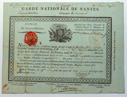 null « GARDE NATIONALE DE NANTES » (En-tête impr.) - Congé de Citoyen-Militaire pour...