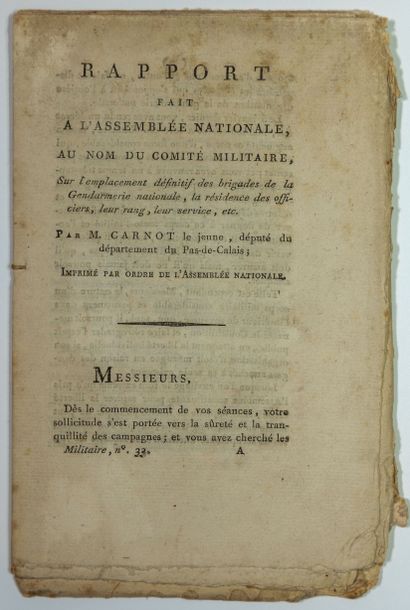 null Lazare CARNOT. GENDARMERIE. REVOLUTION. - Report made to the National Assembly,...