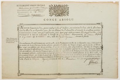 null ORNE. 1791. "PROVINCIAL REGIMENT of the Ci-devant Generality of ALENÇON. District...
