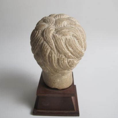 null Head of young man. Marble. Head height 9.5cm. Wooden base 4cm. Roman style.