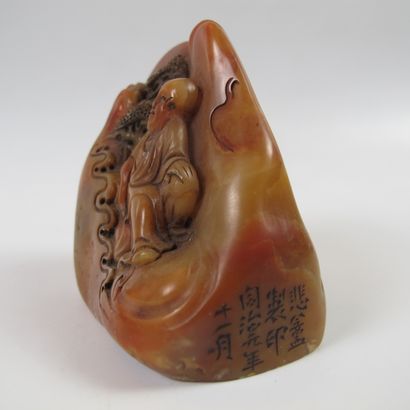 null Soapstone rock of Lettré, inscribed seal. Amber soapstone called Shoushan stone....
