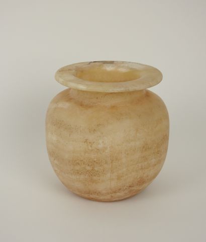 null Vase with globular body.

Alabaster.New Kingdom or later dynasties. Not repolished...