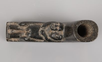 null Pipe bowl decorated

 of an embracing couple in an erotic position.schistose...