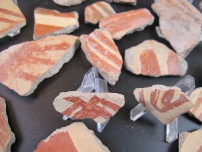 null Neolithic. Anatolia. Set of shards of glazed terracotta decorated with red geometric...