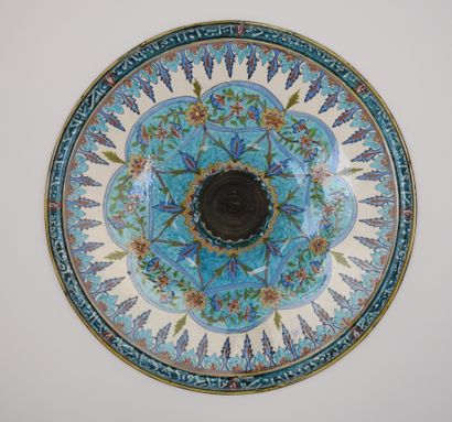 null Ornament probably of top of chandelier in polychrome ceramics. 

Kuthaya.D :63...