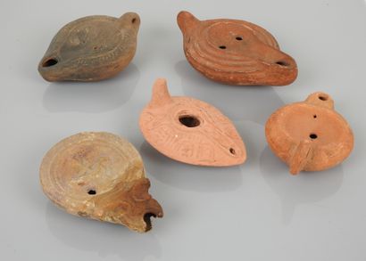 Five oil lamps.terracotta.Roman to later...