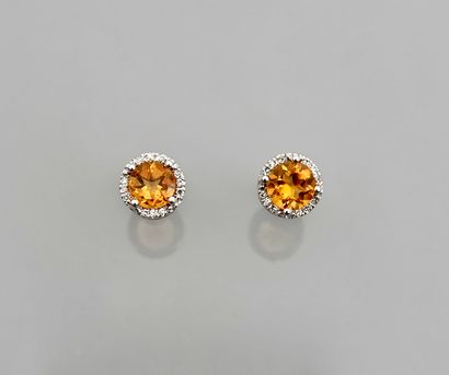 null Puces d'oreilles en or gris, 750 MM, ornée chacune d'une citrine ronde pesant...