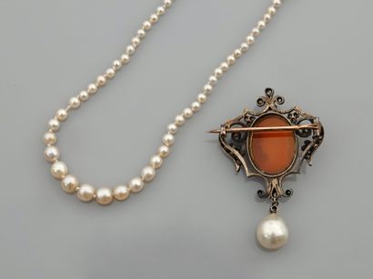 null Lot : Collier de perles fines anneau, anneau à ressort en or gris 750MM, chaînette...