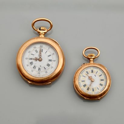Deux montres de col en or jaune, 750 MM,...