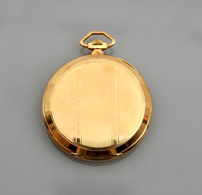 null LIP, Yellow gold pocket watch, 750 MM, seconds at 6 o'clock, cream background,...