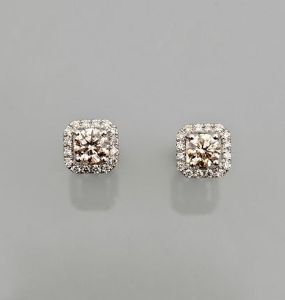 null Earrings in white gold, 750 MM, centered with a diamond in a rectangular row...