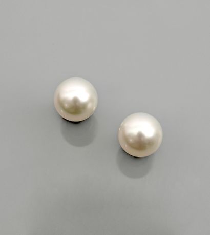 null Earrings in white gold, 750 MM, each adorned with a cultured pearl of the South...