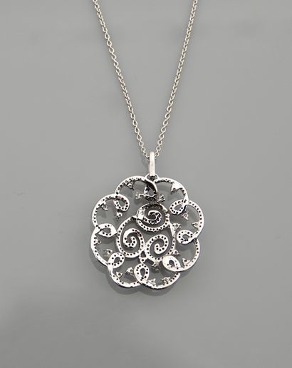 null Chain and pendant in white gold, 750 MM, drawing ribbons and intertwined spirals,...