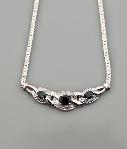 null Snake chain necklace in white gold, 750 MM, centered with three sapphires totaling...