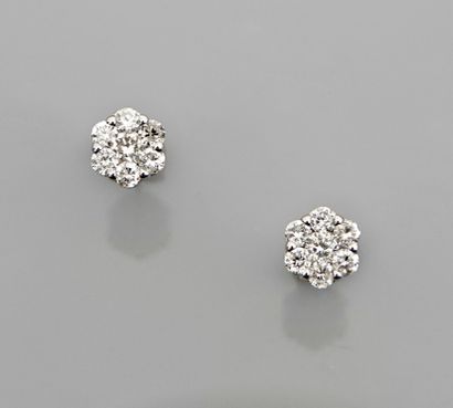 null Boutons d'oreilles en fleurette d'or gris, 750 MM, recouvertes de diamants,...