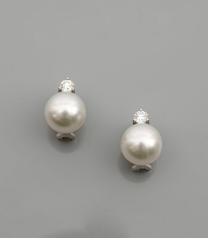 null Earrings in white gold, 750 MM, each adorned with a South Sea cultured pearl...