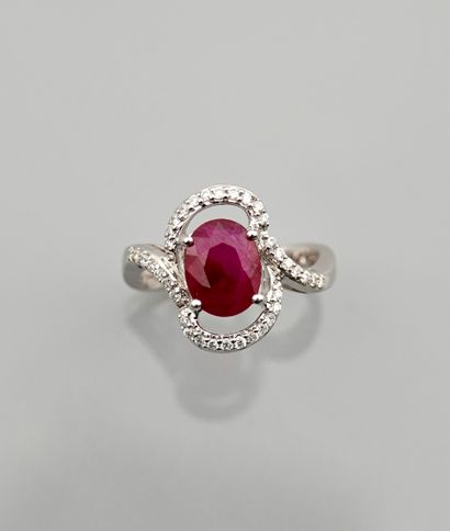 null White gold ring, 750 MM, set with a Burmese ruby weighing 2.02 carats in a diamond...