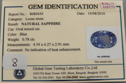 Sapphire under seal from Global Gem Laboratory,...