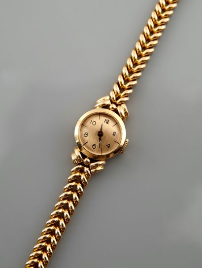 null Ladies' watch bracelet in yellow gold, 750 MM, round bezel, gold back, mechanical...