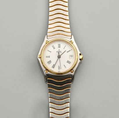 null EBEL, Classic Sport. Bracelet montre de dame acier et or, fond blanc, hublot...
