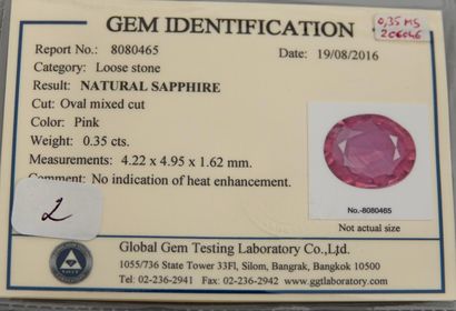 null Saphir rose sous scellée du Laboratoire Global Gem , ., pesant 0,35 carat sans...